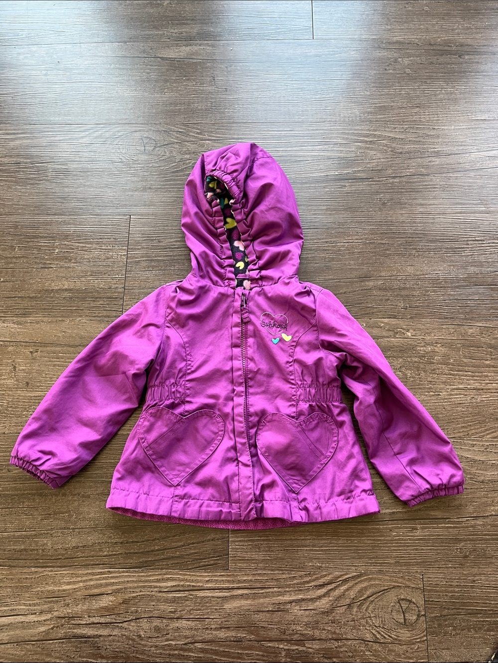 Toddler Girl Hooded Pink Jacket with Heart Pockets Size 2T